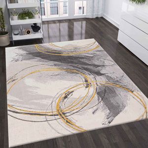 Teppich Wohnzimmer Schlafzimmer Flur Teppich Kreisel Muster Gelb, Maße:120x170 cm