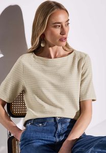 Street One Rundhalsshirt 'T-Shirt mit Struktur', A323152, moonstone sand, Gr. 38