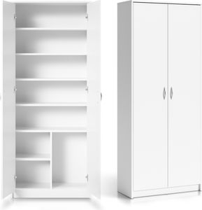 Kleiderschrank Mehrzweckschrank Regal 74cm breit 180cm hoch Aktenschrank mit sechs Einlegeböden und Extra-Fach, in weiß