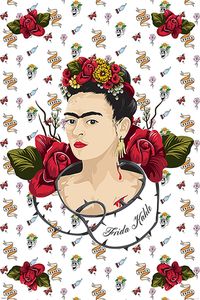 Frida Kahlo Poster Red and White 91,5 x 61 cm