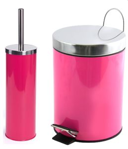 MSV Badezimmer Set, 2-teilige Abfalleimer Kosmetikeimer und WC Bürste “Miami“ Pink