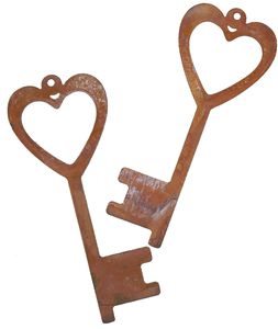 Rostikal 2er Rost Deko Set Schlüssel 15 x 6 cm mit Herz Vintage Deko Hochzeit Shabby Chic Deko aus Metall Hochzeitsdeko Edelrost Dekoration