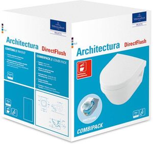 Villeroy & Boch Combi-Pack ARCHITECTURA inkl. Wand-WC tief DirectFlush, spülrandlos und WC-Sitz weiß