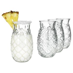 4x Pina Ananas Gläser 400ml Cocktail-Glas transparent Relief Longdrink Party