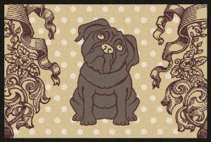 Waschbare Fußmatte - Mops beige  50x75 cm - Wash+Dry Fußabstreifer