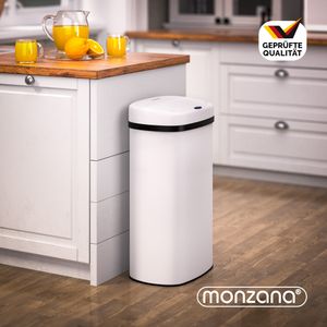 MONZANA® Sensor Mülleimer Küche 58 L Automatik mit Bewegungssensor Soft-Close-Deckel USB-Kabel Wasserdicht Smarter Abfalleimer Müllbehälter , Farbe:weiß