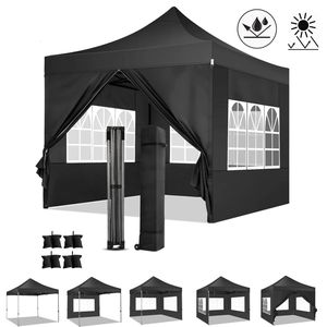 3x3m Pop Up Faltpavillon, Spitzpavillon mit 4 abnehmbaren Seitenwänden, Wasserdicht und UV-Schutz 50+, Höhenverstellbar, inkl. Tasche, Dunkelgrau