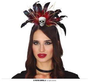 Voodoo-Kopfschmuck für Damen Halloween-Accessoire schwarz-rot-weiß