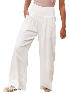Lässige Damenhosen mit elastischer Taille, Urlaub, Boho, groß, Freizeitkleidung, locker,Farbe: Weiß,Größe:XL