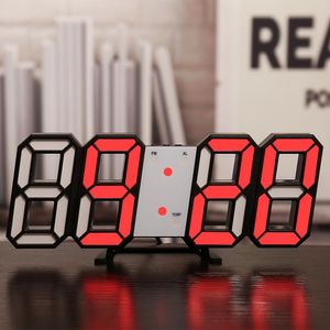 ["3D LED Digital Uhr wand deco Glowing Nacht Modus Einstellbare Elektronische Tisch Uhr Wanduhr dekoration wohnzimmer LED Uhr, Schwarzer Rahmen mit roten Buchstaben"],