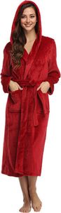 Damen-Bademantel mit Kapuze aus Flanell, Plüsch, lang, Spa-Bademantel mit Taschen am Bund, weich, flauschig, Bademantel mit Kapuze zum Entspannen