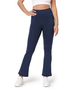 Damen Yogahose mit ausgestelltem Bein und Taschen BLV50-282, Farbe:Dunkelblau, Größe:XXL
