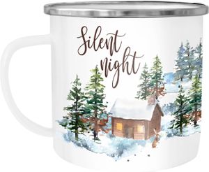 Emaille Tasse Becher Weihnachten Silent night Winter Schnee Christmas Weihnachtstasse Kaffeetasse Autiga® weiß-metall unisize