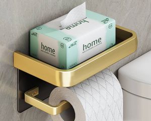 ["Toilettenpapierhalter, mit 2 Befestigungsoptioneund Aluminium Ablage, Wandmontage, Kein Bohren, Gold , 183 mm"],