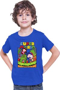 Mario World Kinder T-shirt Super Mario Luigi Bowser Nintendo, 9-11 Jahr - 140/Blau