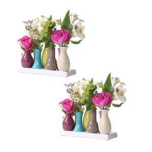 Jinfa Handgefertigte kleine Keramik Deko Blumenvasen 2 Set aus 7 Vasen in bunt