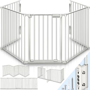 KIDUKU Krbová bezpečnostná brána 300 cm Sivá Detská zábrana Ochranný kryt na kachle Ochranný kryt na dvere ohrádky