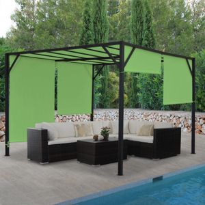 Pergola Baia, Garten Pavillon Terrassenüberdachung, stabiles 6cm-Stahl-Gestell + Schiebedach grün  4x4m