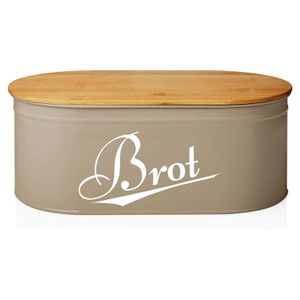 Lumaland Cuisine Brotkasten | Brotdose aus Metall mit Bambus Deckel Brotbox oval 36 x 20 x 13,8 cm | 2in1 Brotbehälter & Schneidebrett [Grau]