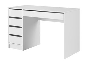 Furniture24 Schreibtisch Ada mit 5 Schubladen Weiß matt