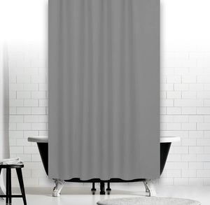 Grauer Duschvorhang Überlänge 220x230 cm ,Badevorhang Anti-Schimmel und Wasserdicht aus Stoff , Waschbar Ringen