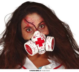 Blutige Gasmaske für Erwachsene Zombie-Krankenschwester weiß-rot-schwarz