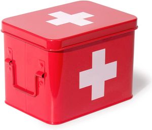 Theo&Cleo Medizin Box Metall, Erste Hilfe Kasten Koffer Schrank, Arzneischrank Medizinkoffer Retro, Medizinschrank Groß XXL, 21,5 * 16 * 16 cm (Rot)