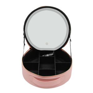 Přenosný organizér na kosmetiku Kosmetický kufřík s LED světlem a zrcátkem Organizér na kosmetické tašky, růžový