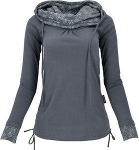 Longshirt aus Baumwolle, Boho Shirt Schalkapuze - Blaugrau, Damen, Baumwolle(Bio),Elasthan, Größe: XL