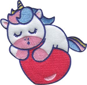 Einhorn schläft Herz - Aufnäher, Bügelbild, Aufbügler, Applikationen, Patches, Flicken, Zum Aufbügeln, Größe: 7 x 7,1 cm