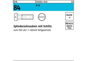 Zylinderschraube DIN 84/ISO 1207 Schlitz M 4 x 35 A 4