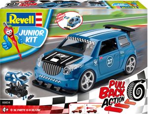 Revell Junior Kit Pull Back Rallye Car, Rennauto, Blau, Modellbausatz für Kinder, 36 Teile, ab 4 Jahren, 00834