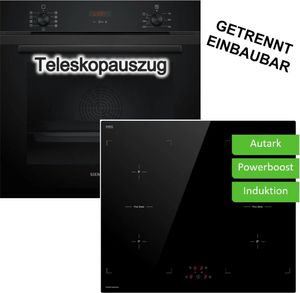 Herdset Siemens Backofen EcoClean Teleskopauszug + Keenberk Flex-Induktionskochfeld autark 60cm