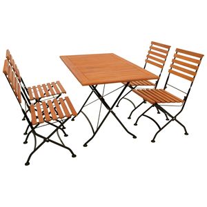 DEGAMO Gartenset  SitzgruppeKlappgarnitur HOFGARTEN 5-teilig (4x Klappstuhl, 1x Klapptisch 70x120cm), Flachstahl schwarz + Eukalyptus