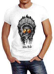 Herren T-Shirt Indian Skull Indianer Totenkopf Slim Fit Neverless® weiß XL