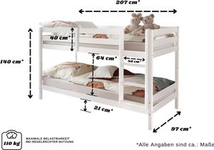 Etagenbett Doppelbett teilbar Kiefer massiv Weiss gewachst DIN EN 747 Etagenbett Doppelbett teilbar Kiefer massiv Weiss gewachst DIN EN 747