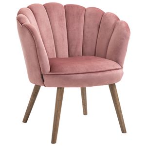 HOMCOM Esszimmerstuhl Küchenstuhl Sessel mit Rückenlehne Wohnzimmerstuhl Polyester Gummiholz Rosa 66 x 72 x 79 cm
