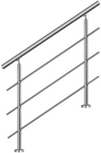 NAIZY Edelstahl Handlauf Geländer mit 2 Pfosten für Brüstung Treppen Balkon (80cm, 3 Querstreben)