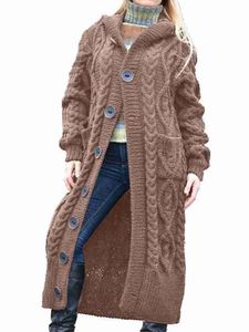 Damen Strickjacken mit Kapuze Langarm Casual Strickmantel Herbst Winter Pullover Braun,Größe 3xl