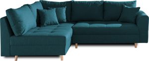 Lisa Design Rune, Ecksofa, mit hocker, 4-Sitzer, skandinavischer Stil, links , Entenblau