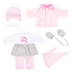 Bayer Design Kleiderset für Puppen 42cm, 6 Teile, rosa/grau, Outfit mit Jacke