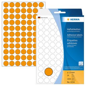 Vielzwecketiketten leuchtorange Ø 13 mm rund Papier matt 1848 St.