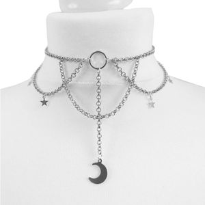 Choker Halskette Multi Ketten Gothic Stil Kühle Kurze Mond Form Aushöhlen Frauen Halskette Weibliches Zubehör-A