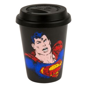 Könitz Superman Text Art Coffee To Go Becher mit Deckel, Kaffeebecher, Cup To-Go, Porzellan, 380ml, 1151622093