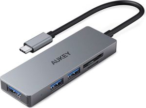 AUKEY CB-C63 Hub 3-in-1, USB-A und USB-C SD- & microSD-Karten, Grau Silber