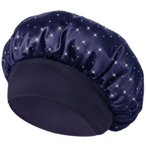 INF Schlafhaube aus Satin mit Strass Navy blau