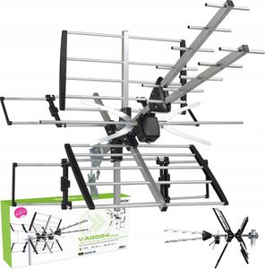Vayox Antena Kierunkowa H/V VHF UHF VA0084 | 4K | DVB-T/T2 | 75Ohm | 80 km | Srebrna/Czarna