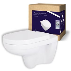 Villeroy & Boch WC spülrandlos O.novo 5660R001 mit extra WC-Sitz, Weiß, mit DirectFlush & AQUAREDUCT, spülrandloses Wand WC Set wassersparend, WC Komplett Set, Toilette mit Toilettendeckel, 04783 8