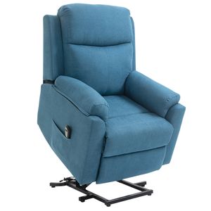 HOMCOM elektrischer Sessel mit Aufstehhilfe Aufstehsessel für Senior Relaxsessel Fernsehsessel Liegefunktion Leinen-Touch Blau 83 x 89 x 102 cm