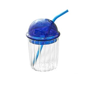 Sklenice na ledovou kávu s brčkem a víčkem Ripple Glass - široké sklenice na ledový čaj, nápoje se smetanou, mléčné koktejly, koktejl, modrá, 460 ml